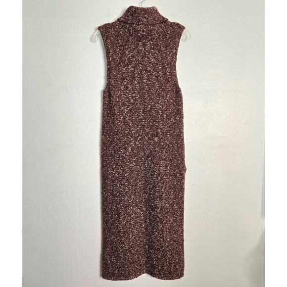 Anthropologie Wool Blend Knit Maxi Turtleneck Tank Sweater Tunic Size S Burgundy - Picture 2 of 13